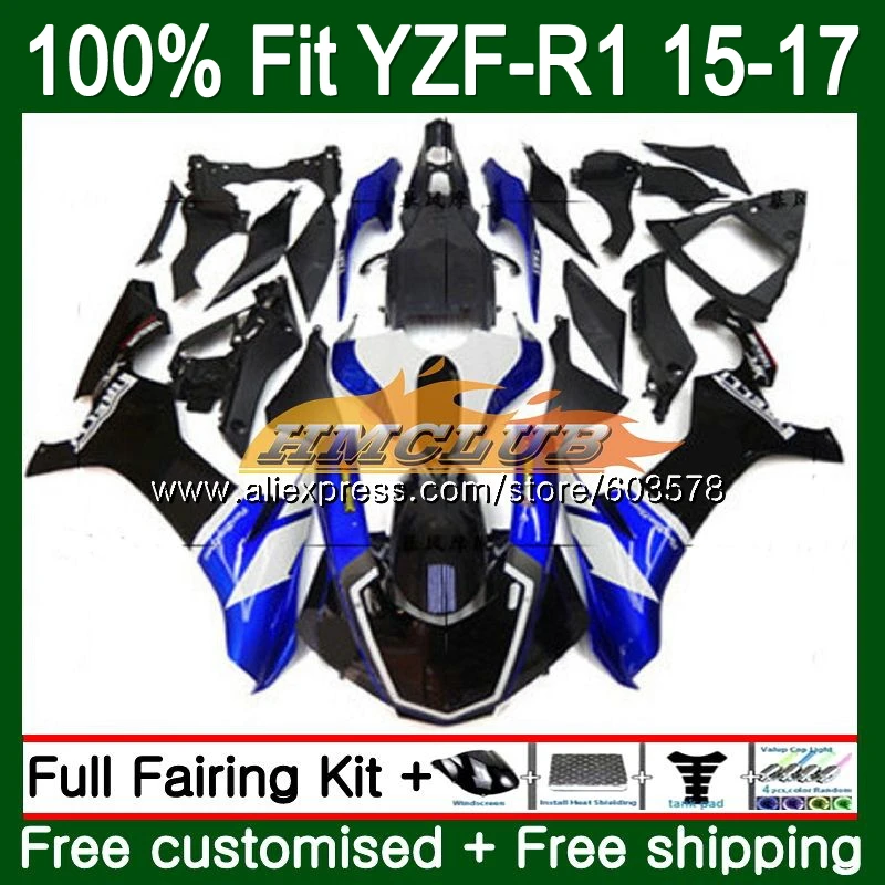 Инъекций для YAMAHA YZF R1 1000 2015 2016 2017 127CL. 9 цвет: черный синий R 1 YZF1000 YZFR1 15 16 17 обтекатель