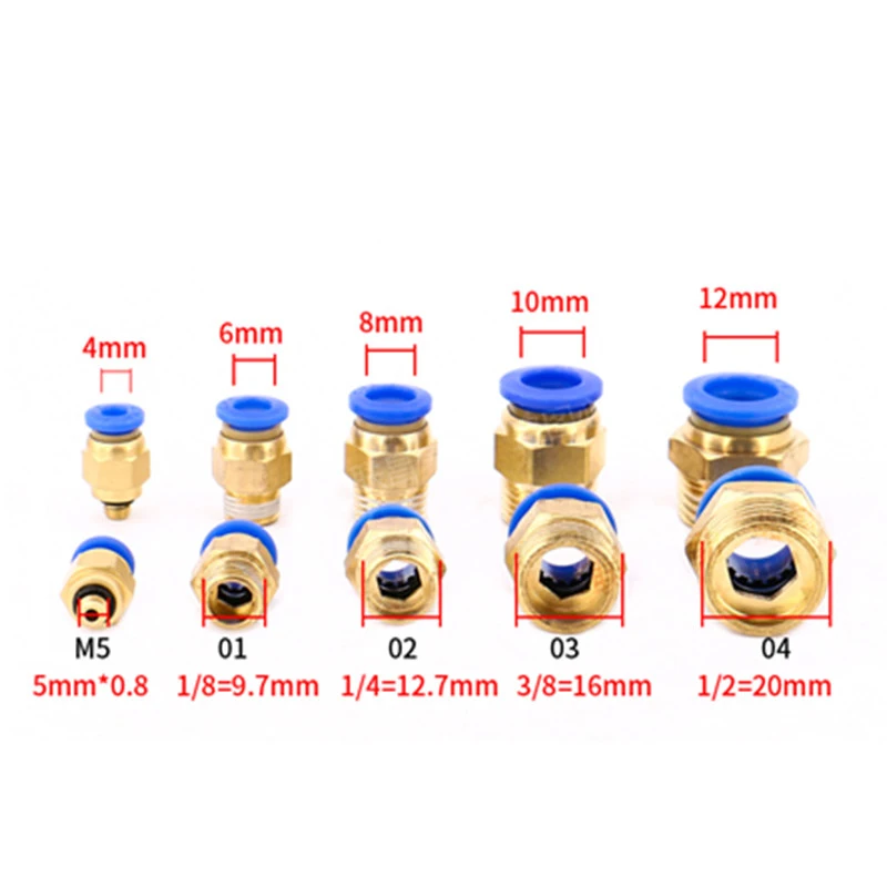 PC Pneumatic Air Hose 10mm 8mm 12mm 6mm 4mm 1/4 BSP 1/2 1/8 3/8 Male Thread Nipple Brass Quick Coupling image 2