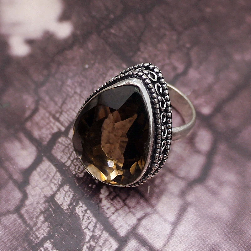 Hermosa Solitaire уникальное каплевидное дымчатое кольцо Topaz925 из стерлингового серебра модное кольцо размер 7 A885
