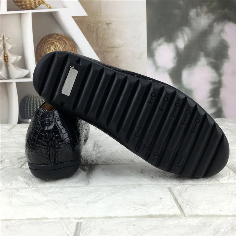 Мужские туфли из натуральной крокодиловой кожи с мягкой резиновой подошвой