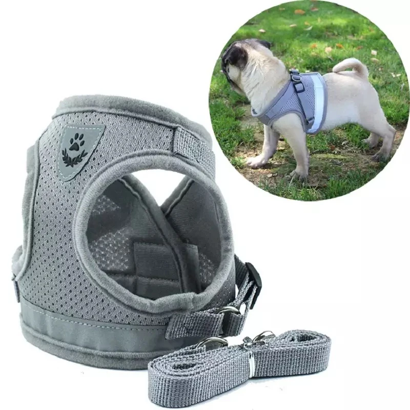 

Dog Harness With Leash Collar Pet Adjustable Reflective Vest Walking Lead For Puppy Mesh Small Medium Chihuahua French Bulldog