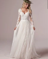 long sleeve wedding dress lace appliques v neck floor length bridal gowns custom made vestidos de noiva