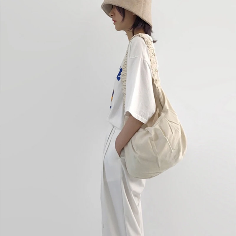 

Pastoral Style Cloth Bag Wrinkled Lace Shoulder Strap Single Shoulder Messenger Bag Brand Design Personalized Fashion Women' Bag