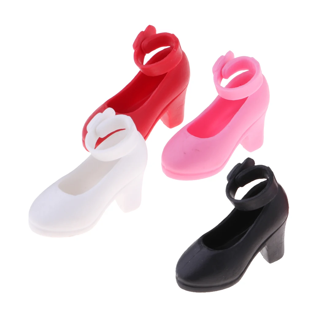 

4 Pairs of Dolls Block Heeled Shoes for Blythe Licca 1/6 Dolls, (Pink + Red + White + Black)