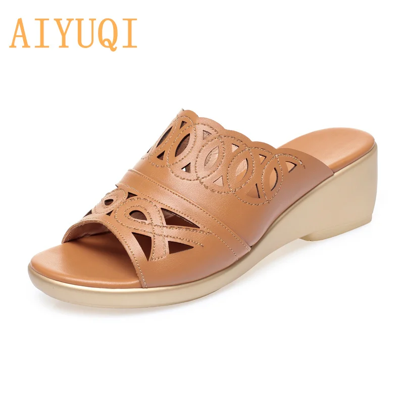 

AIYUQI Women's Slippers Summer New Wedges Casual Women's Slides Fashion One-line Large Size 35-43 Slippers Ladies