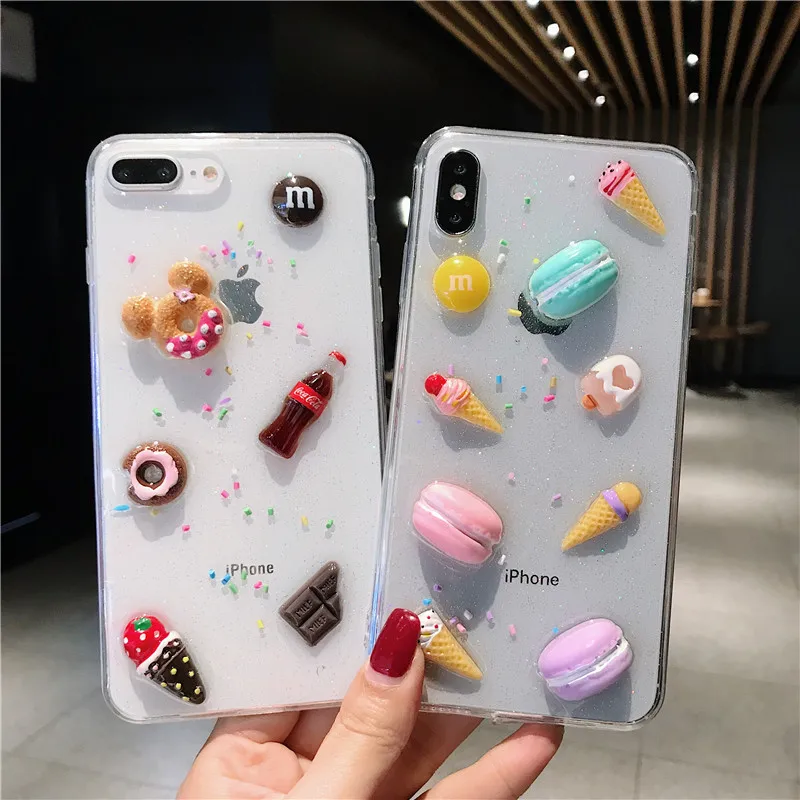 3D Kawaii Drink Ice Cream Pattern Transparent Phone Case For iPhone 11 Pro Max X Xsmax Xr Xs 6 6S 7 8 Puls Cases Soft TPU Cover |