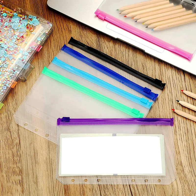 

16 Pieces A6 Binder PVC Pockets Loose Leaf Bags Pouch Document Filing Bags for 6-Ring Notebook Binder Planner, 8 Colors