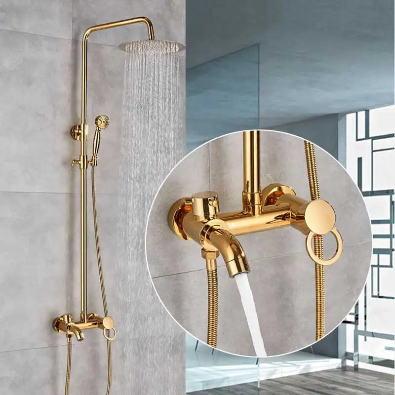 

2021Black Bathroom Shower Faucet Mixer Wall Mount 8" Rainfall Shower Set Mixer Tap Brass Tub Spout Bath Shower Mixers