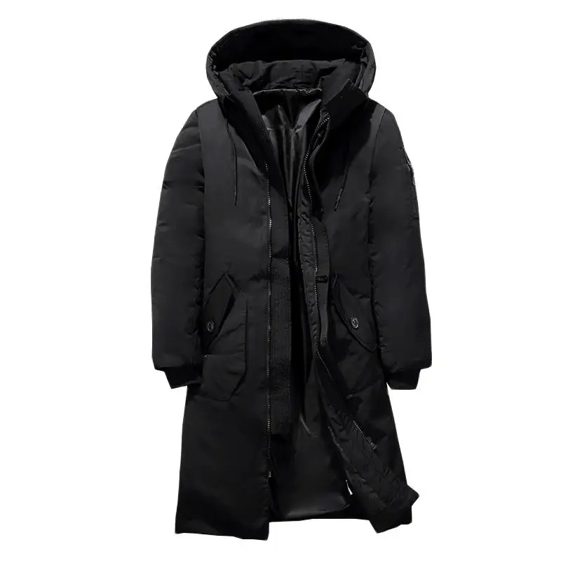 Мужской длинный пуховик с капюшоном черная хлопковая парка для мальчиков теплая