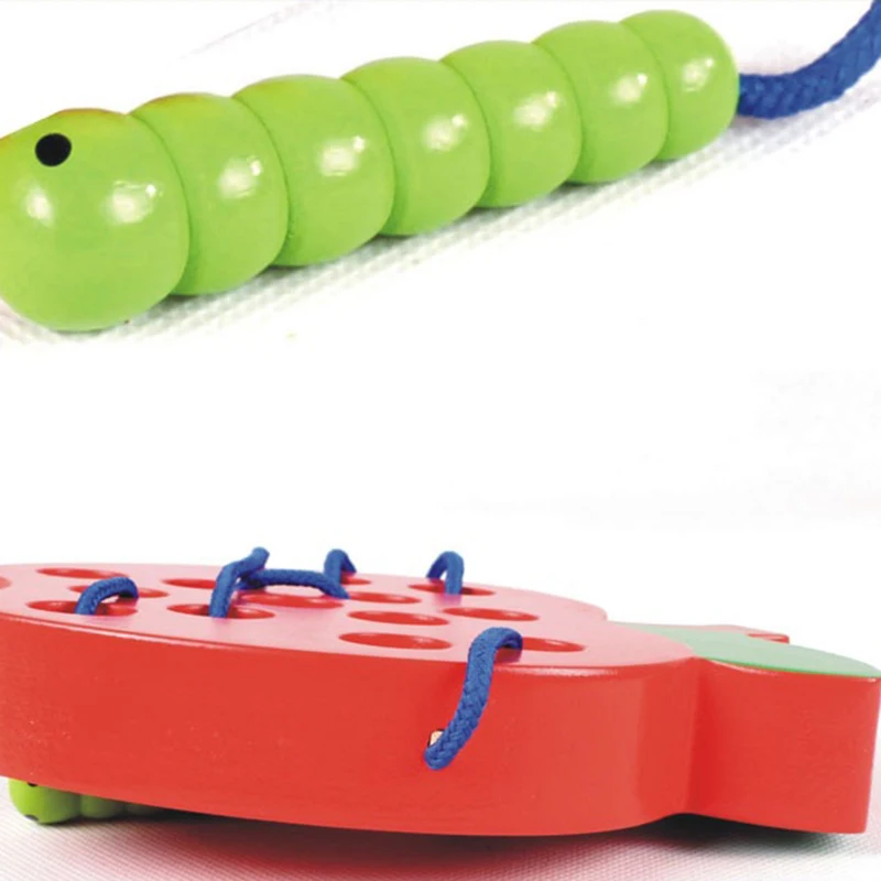 Детские развивающие игрушки веселые деревянные червь съесть фрукты яблоко груша