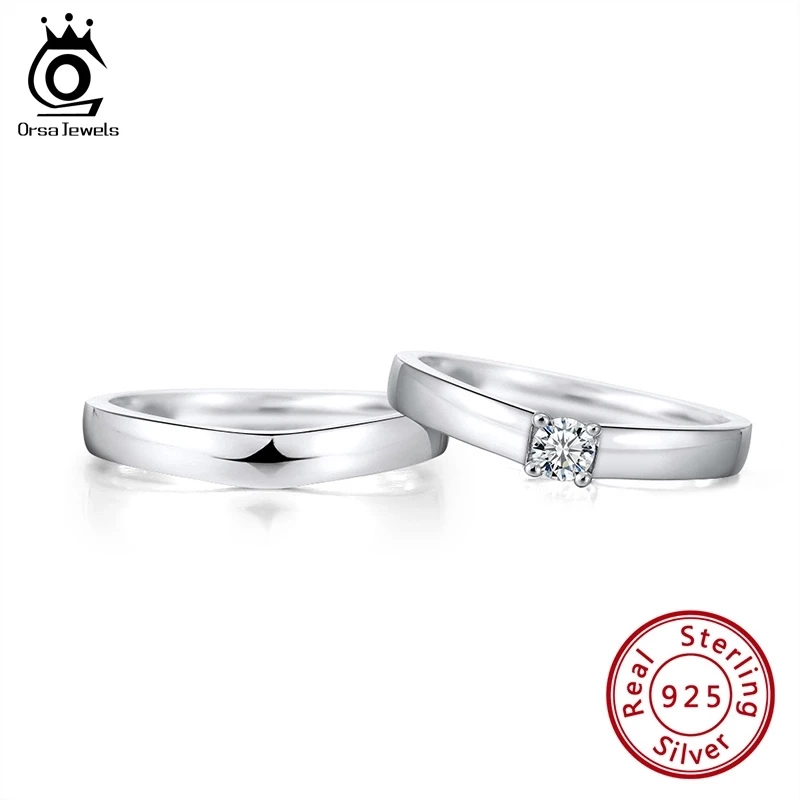 ORSA JEWELS Простой Пара свадебное кольцо на палец 925 пробы Серебряное с AAA циркон