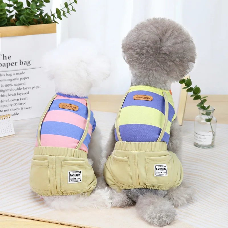 

Pet Clothing Dog Clothes Spring New Cat Teddy Pet Clothing Spring and Summer Dress Wide Striped Strappy Pants