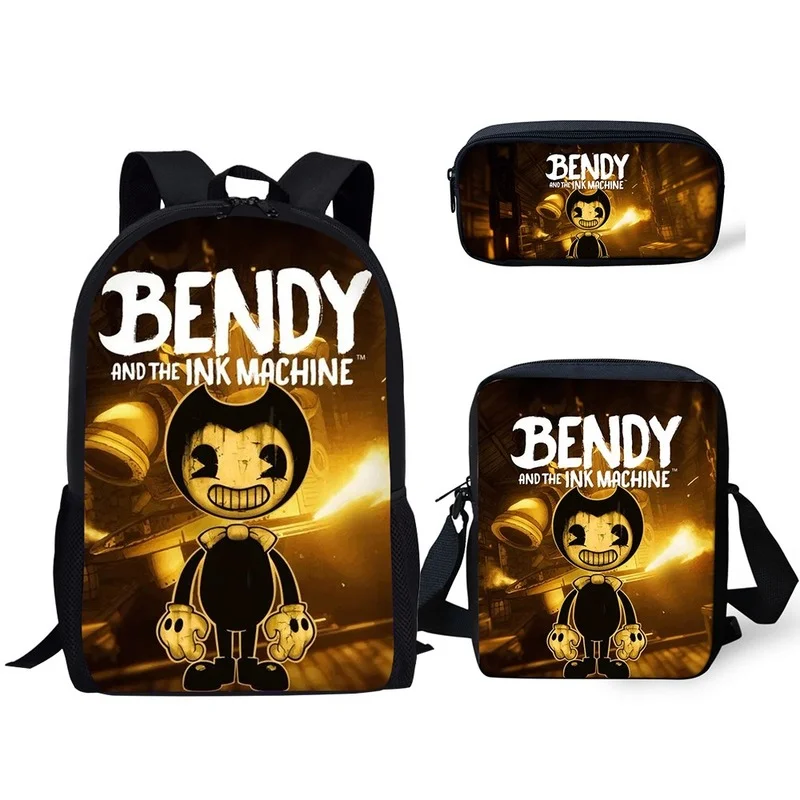 

New Hot 3PCs/Set Children's School Backpack Cartoon Bendy-Ink-Machine-Game Design Pattern School Bags Teenagers Book-Bags Set