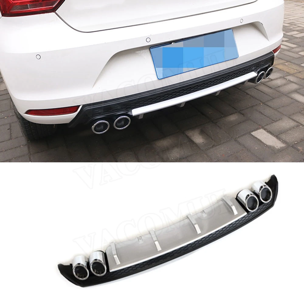 

PP Rear Lip Diffuser Spoiler For Volkswagen VW Polo Standard 2015-2018 Not for GTI Rear Bumper Diffuser Guard with Exhaust Tips