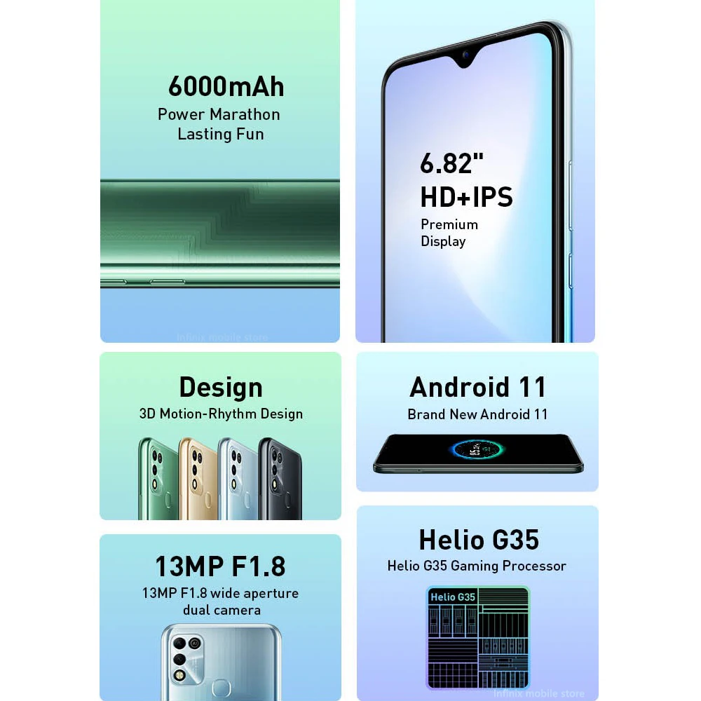 Ceny Infinix Hot 11 Play Wersja Globalna 6.82 ''HD + Wyświetlacz Smartphone 6000mAh Bateria Helio G35 13MP AI Podwójna Kamera Tylna Android 11