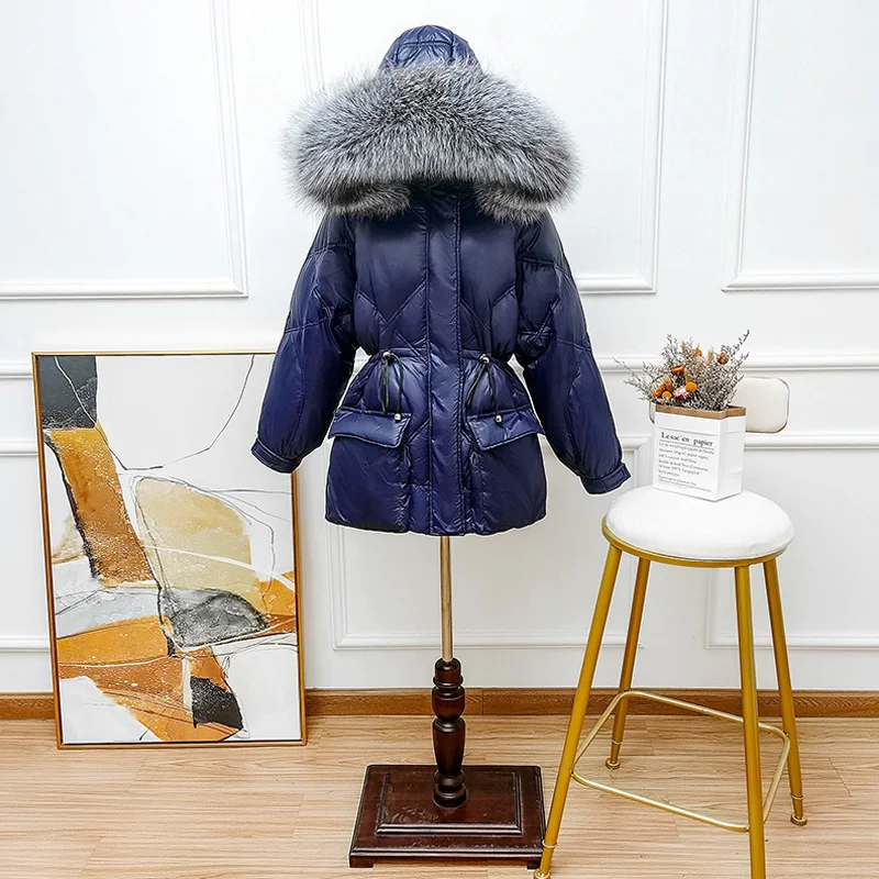 Janveny большой натуральный Лисий меховой воротник длинное пуховое пальто 2020 новая