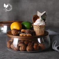 fruit plate european style creative double glass dried fruit melon seeds and nuts plate wooden candy storage box