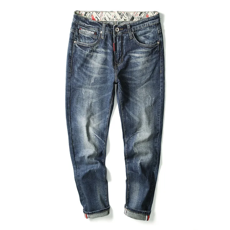 Autumn New Men's Vintage Blue Stretch Jeans Casual Cotton Slim Fit Denim Pants