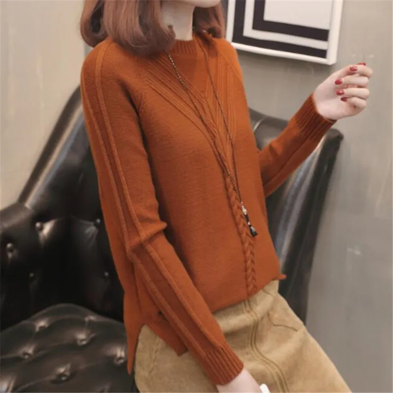 2021 женский однотонный пуловер с круглым вырезом и длинными рукавами Офисная