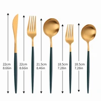5pcs stainless steel cutlery set dessert fork spoon tableware green golden spoon home complete dinnerware set kitchen tableware