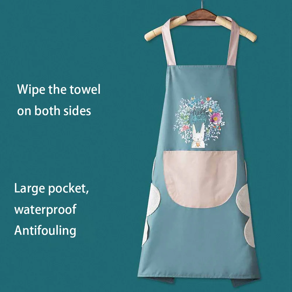 

Cute Wipeable Waterproof Oil Stain Proof Apron with Pockets Sleeveless Cooking Clothes Kitchen Baking Supplies 68X72cm