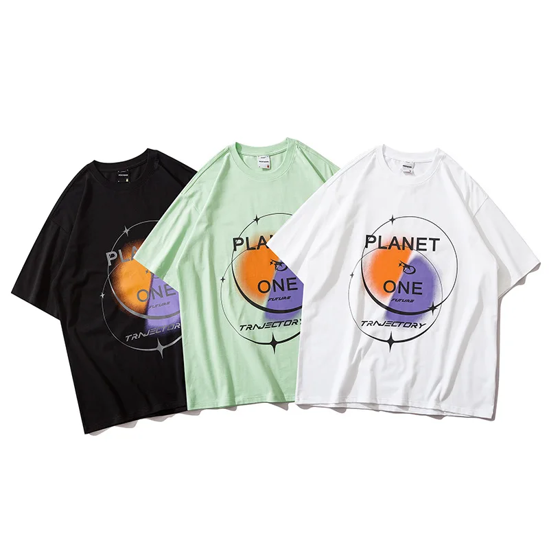 

Dropshipping Fashion Hipster Planet Pattern Print T Shirts Summer Couple Streetwear Casual Short Sleeve Cotton Tees Male Tops