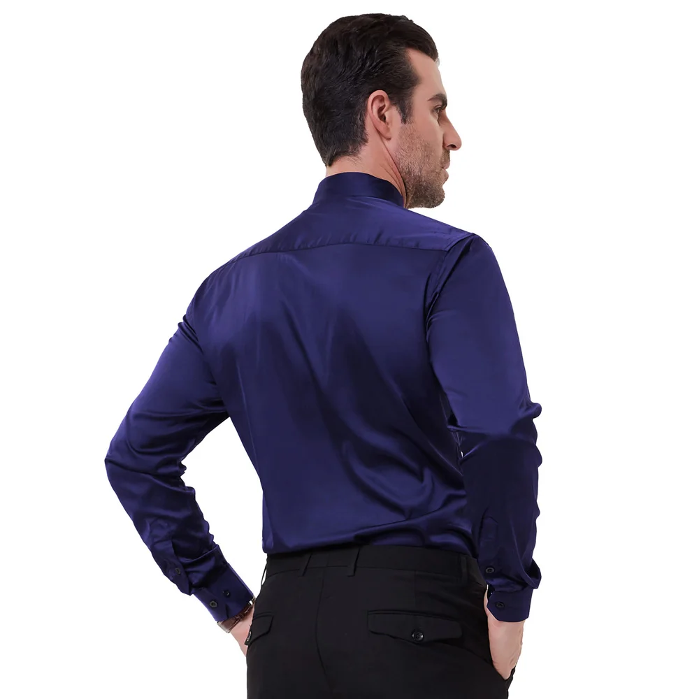 Рубашка мужская с длинным рукавом атласная блузка приталенного силуэта