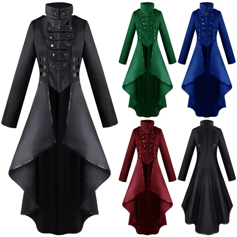 

2021 New Halloween Carnival Gothic Coat For Men Medieval Cosplay Mens Party Tuxedo Punk Adult Clothing Middle Ages Costumes