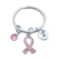 new awareness breast cancer keychains creative initial letter monogram birthstone keyrings fashion jewelry women gifts pendants