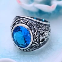 bocai new real solid s925 pure silver jewelry fashion ring for men thai silver inlaid blue crystal eagle wings men ring