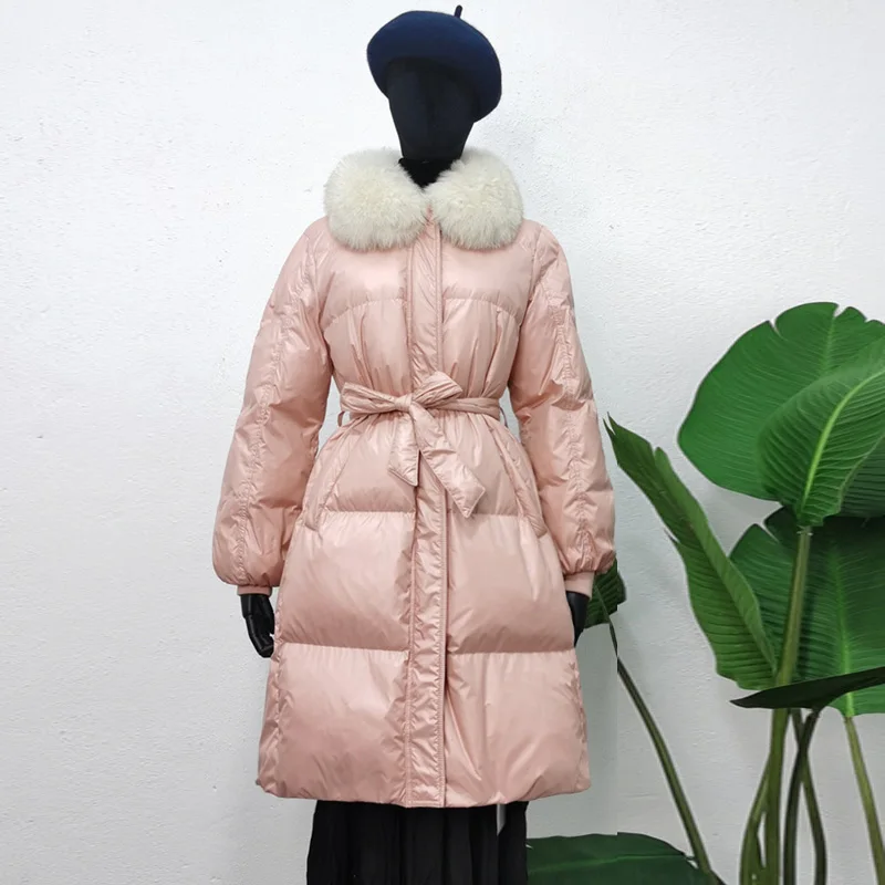 Janveny зимняя женская пуховая куртка с большим воротником из натурального Лисьего