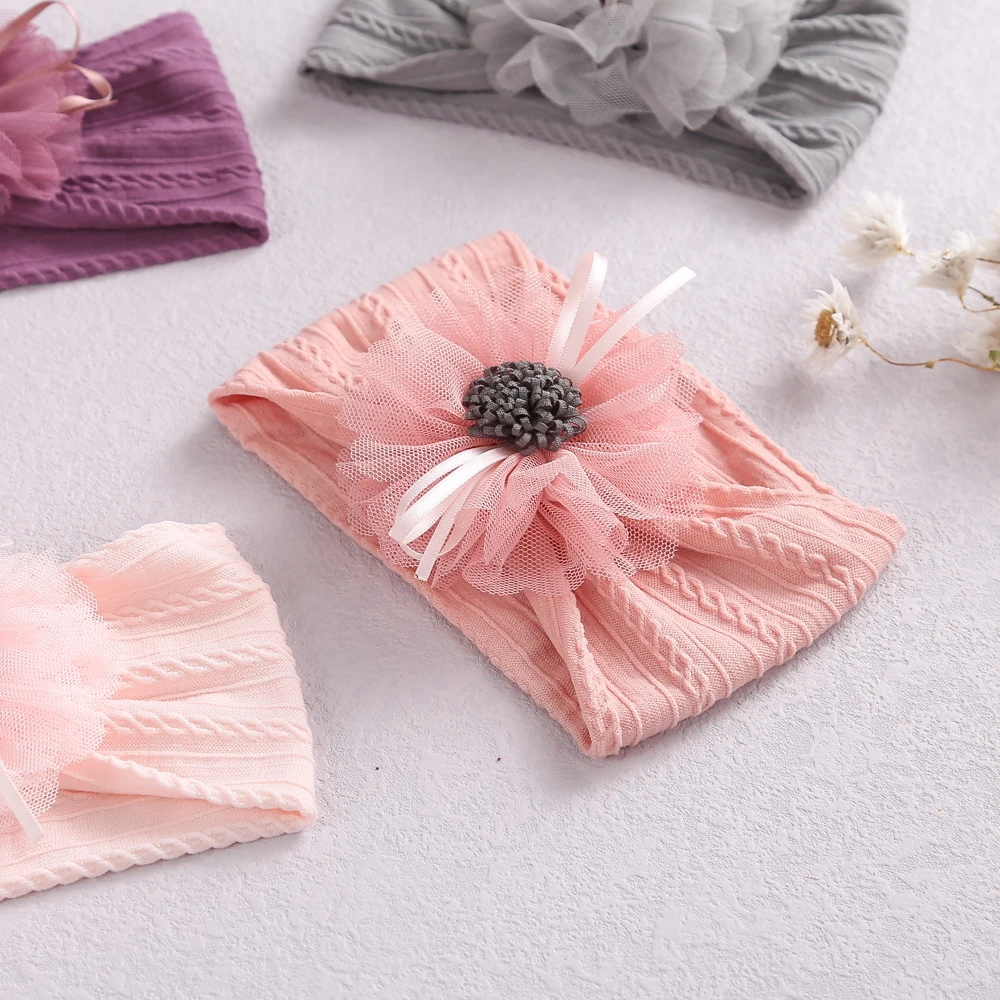

Nylon Big Chiffon Flower Headbands Girls Hairband Newborn Toddler Twisted Cable Design Turban Headwrap Children Hair Accessories
