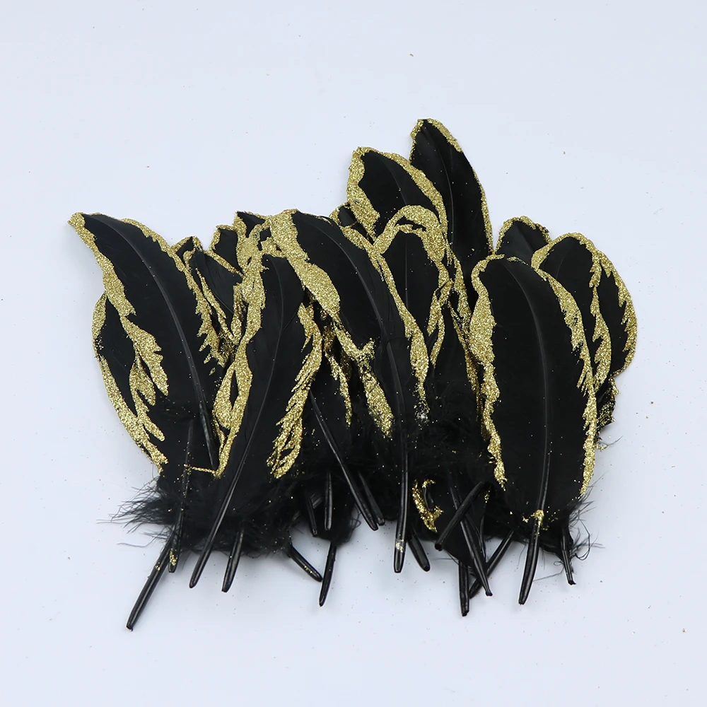

10pcs Gold Natural Goose feather 15-20CM Printing plumes DIY Jewely Making Home Party Decorative Feathers for Crafts