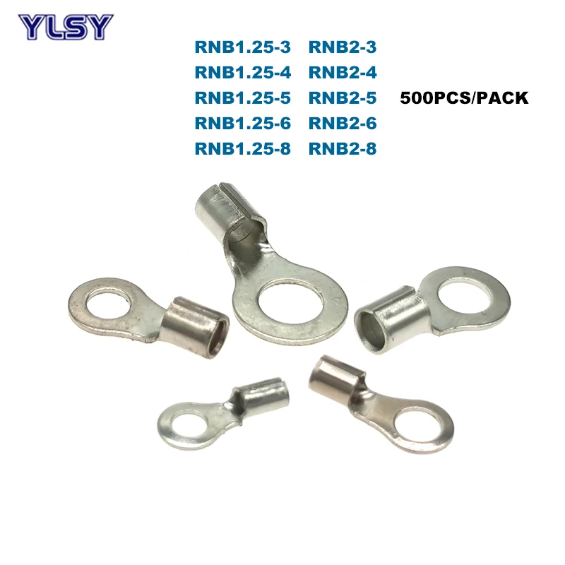 

500Pcs Ring Naked Cord End Crimp Terminals Bare Electrical Wire Connector RNB1.25 RNB2 Cable Ferrules 22-14AWG 0.5-2.5mm2