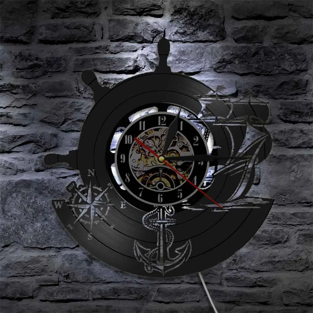 Настенные часы с якорем и кораблем компасом модель корабля морем винтажный
