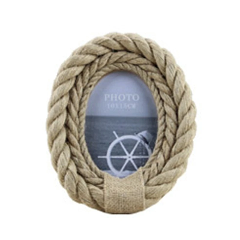 

Wooden Photo Frame European Garden Style Hemp Photo Frame with Embossed, Rope Trim Borders for Table Desk Top Display and H051