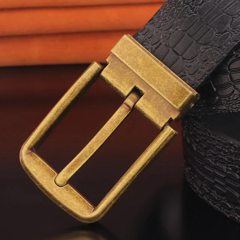High Quality 3.8cm Wide Belt Pin Buckle Vintage Belt Men's Luxury Brand Cowhide Denim Black Belt Cintos Masculinos
