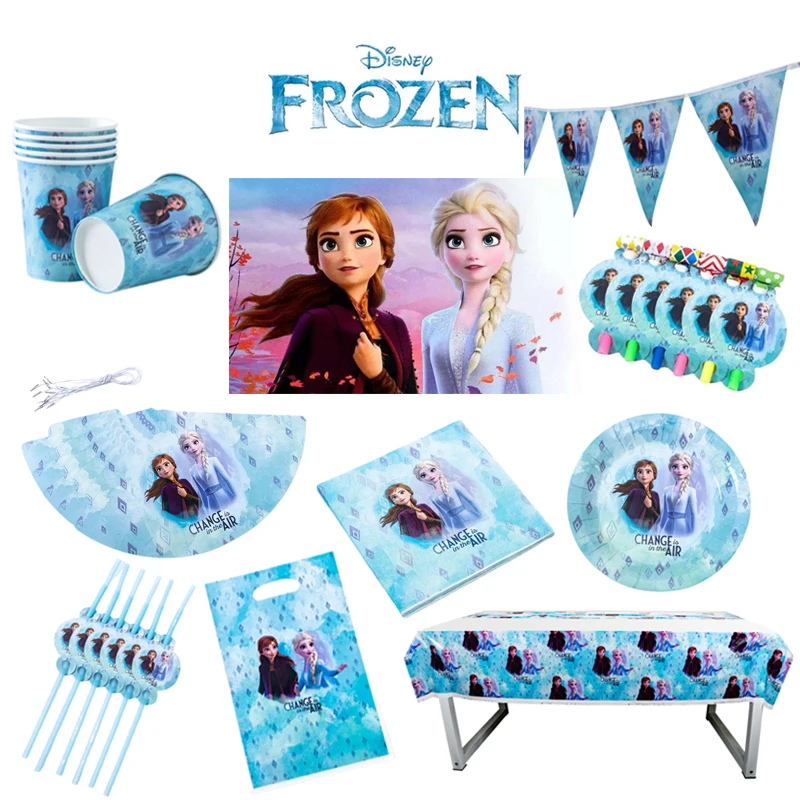 

95pcs Disney Frozen Theme Birthday Party Decorations Supplies Kids Favor Baby Shower Disposable Cups Plates Napkins Flags Straws
