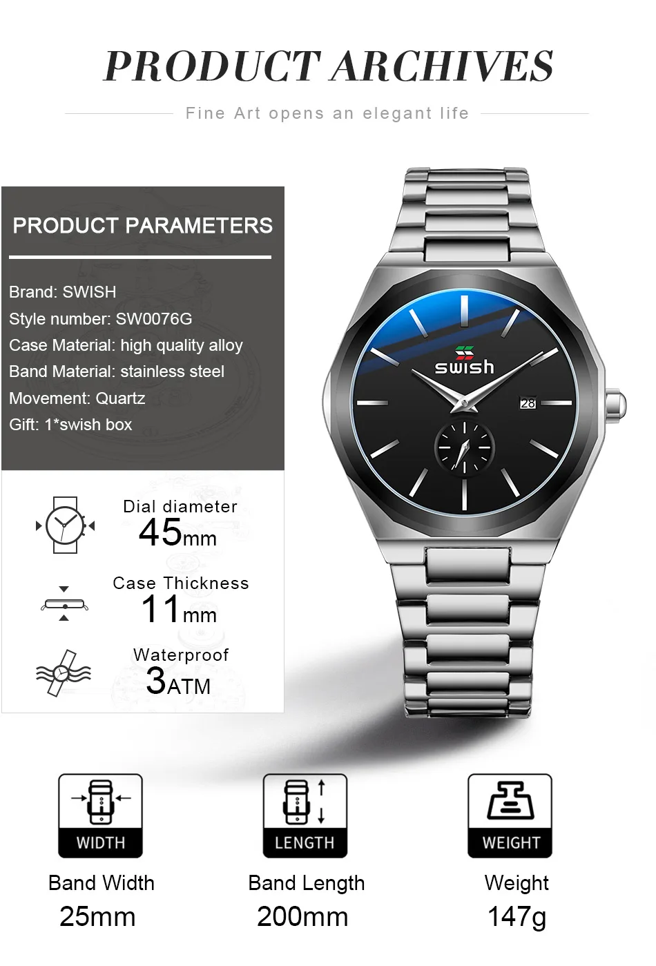 Часы наручные SWISH Мужские кварцевые с хронографом модные деловые спортивные в