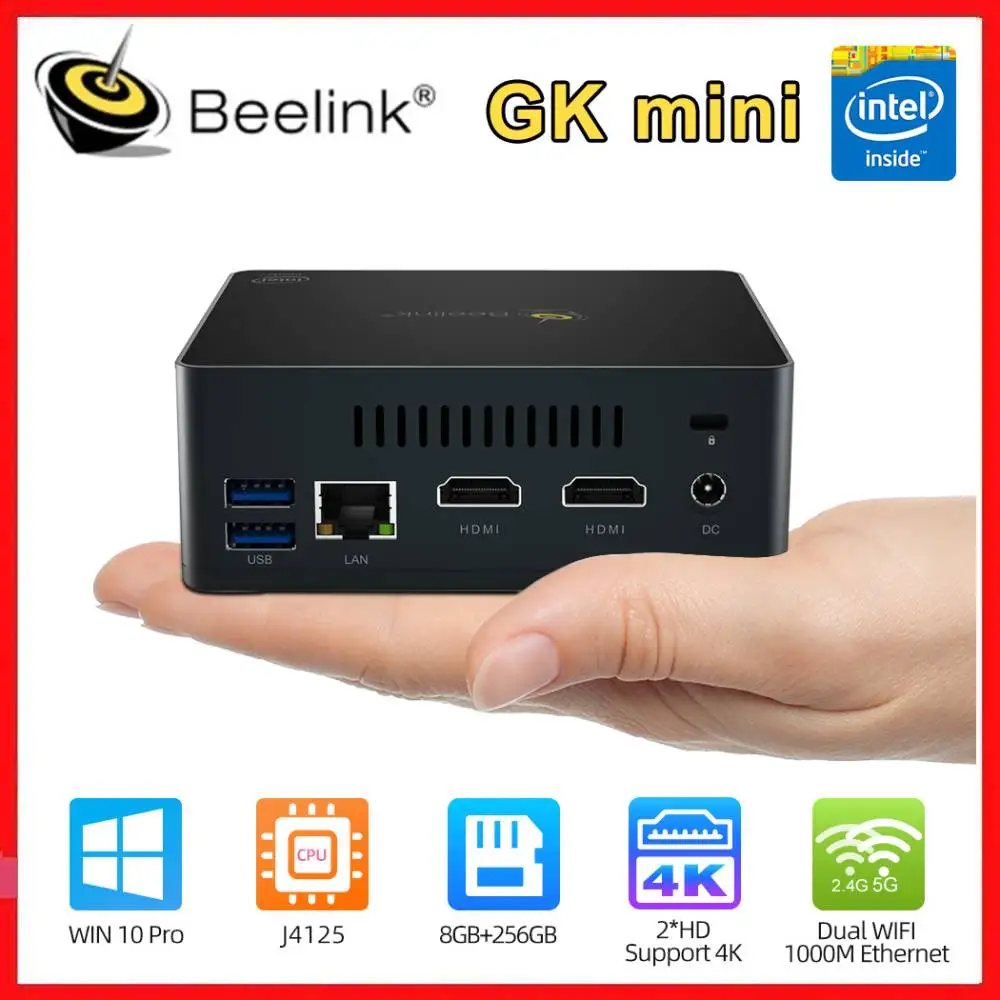 Beelink GK mini Intel Celeron J4125 четырехъядерный мини-ПК DDR4 8 Гб 256 ГБ SSD Windows 10 Настольный HD-порт 1000 м LAN Двойной Wi-Fi компьютер