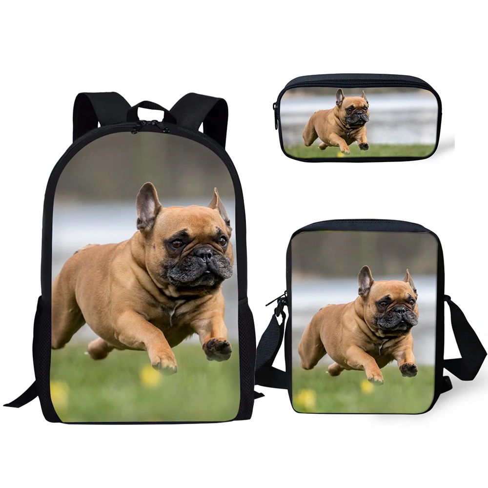 

HaoYun Kids Primary Backpack Clever Bulldogs Pattern School Book Bags Cute Animal Design 3PC/Set Students Back to School Bag