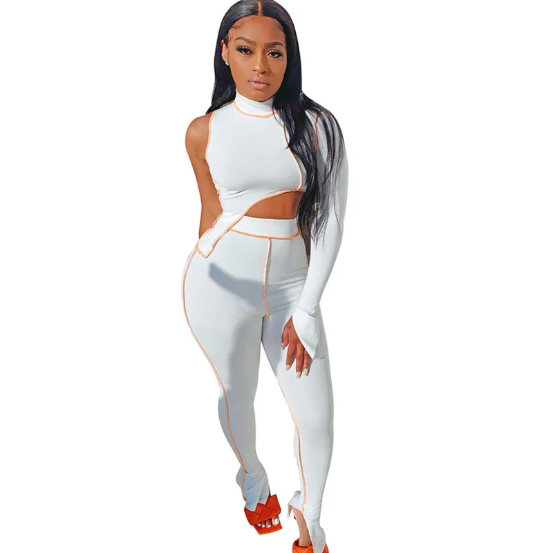 

YICIYA women 2021 High flexibility Asymmetry Single long sleeve coat +split Hem Pencil Pant Streetwear Ladies suit