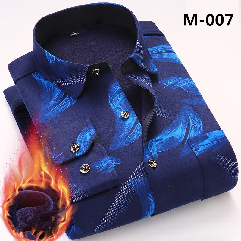 Fashion Men's Print Plaid Warm Thick Velvet Fleece Shirts Winter Long Sleeve Dress Shirt for Men Soft Flannel Camisa Masculina