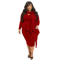 women dress 2021new spring autumn europe and america plus size 5xl yellow red black fashion bow long sleeves dress vestido gh145