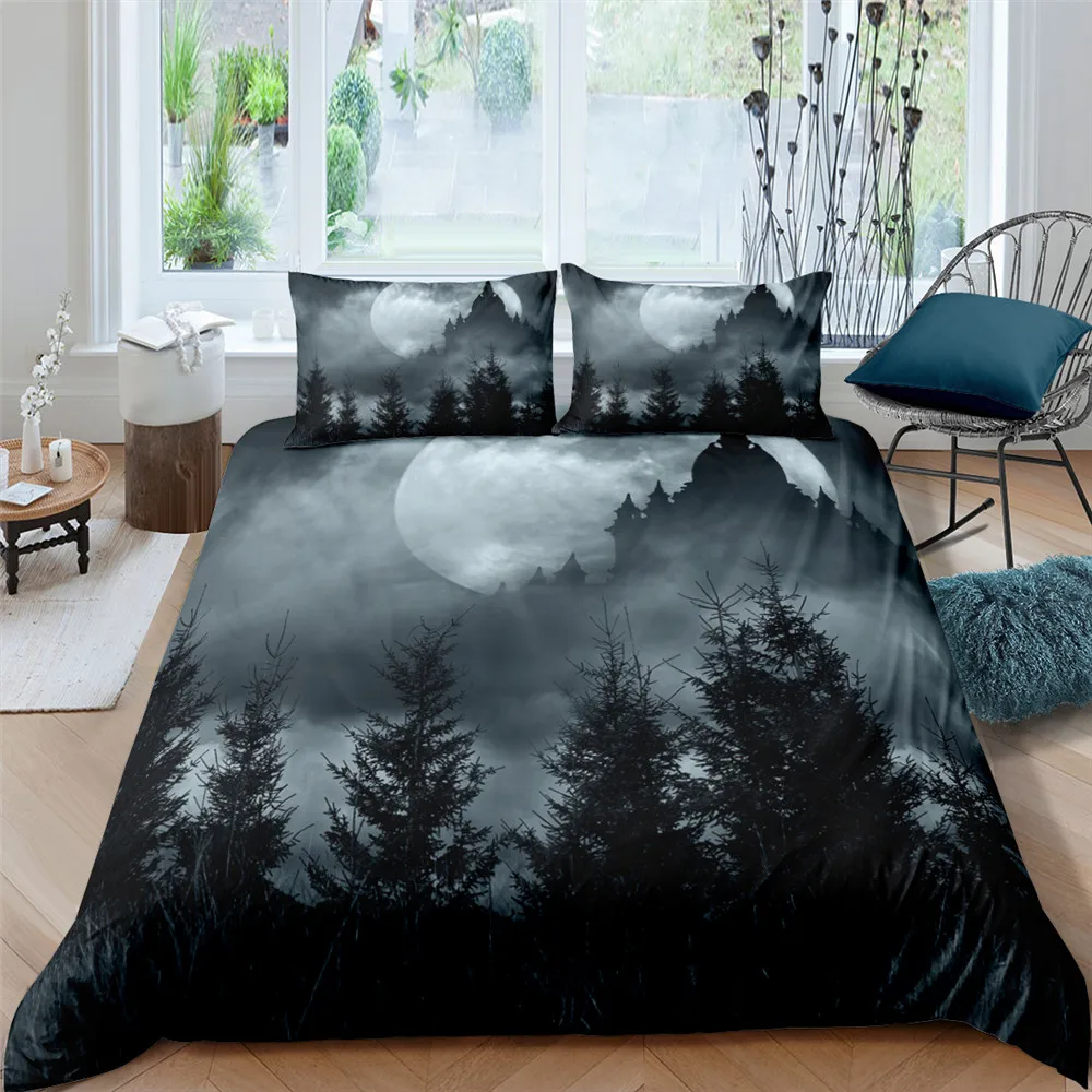 

3D Night Scene Moon Duvet Cover Set King Queen Bedspread Bedding Set With Pillowcase Luxury Bedclothes