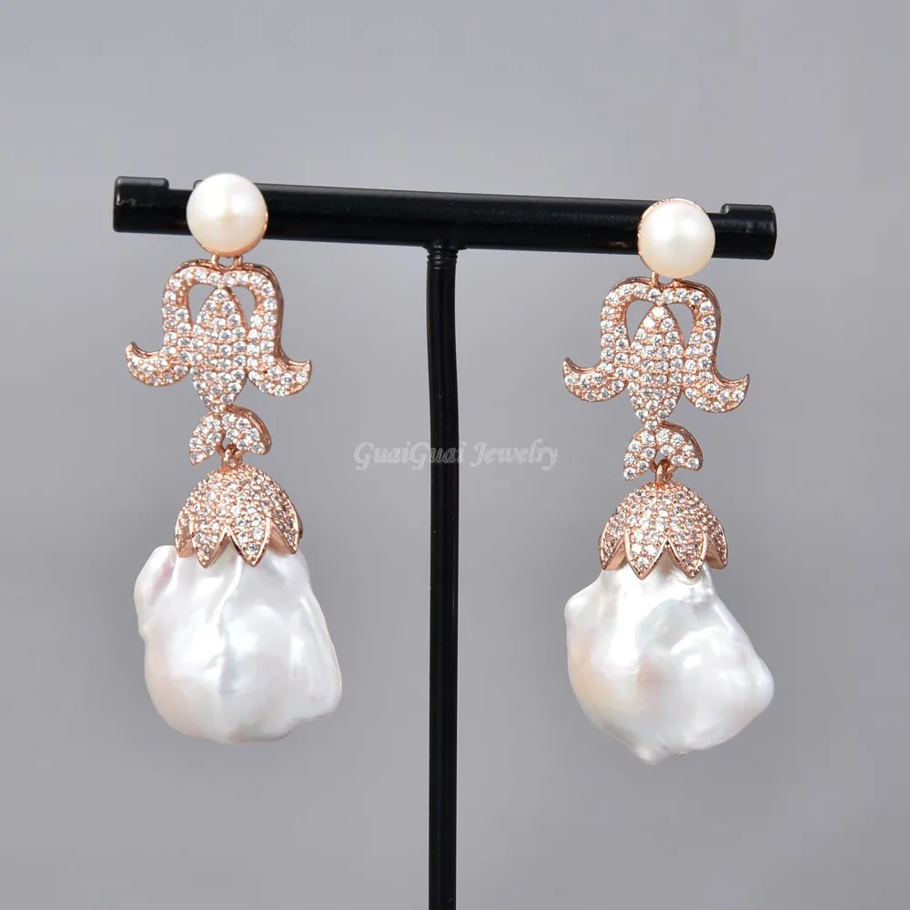 

GuaiGuai Jewelry 20" Freshwater White Keshi Pearl Necklace Earrings Set