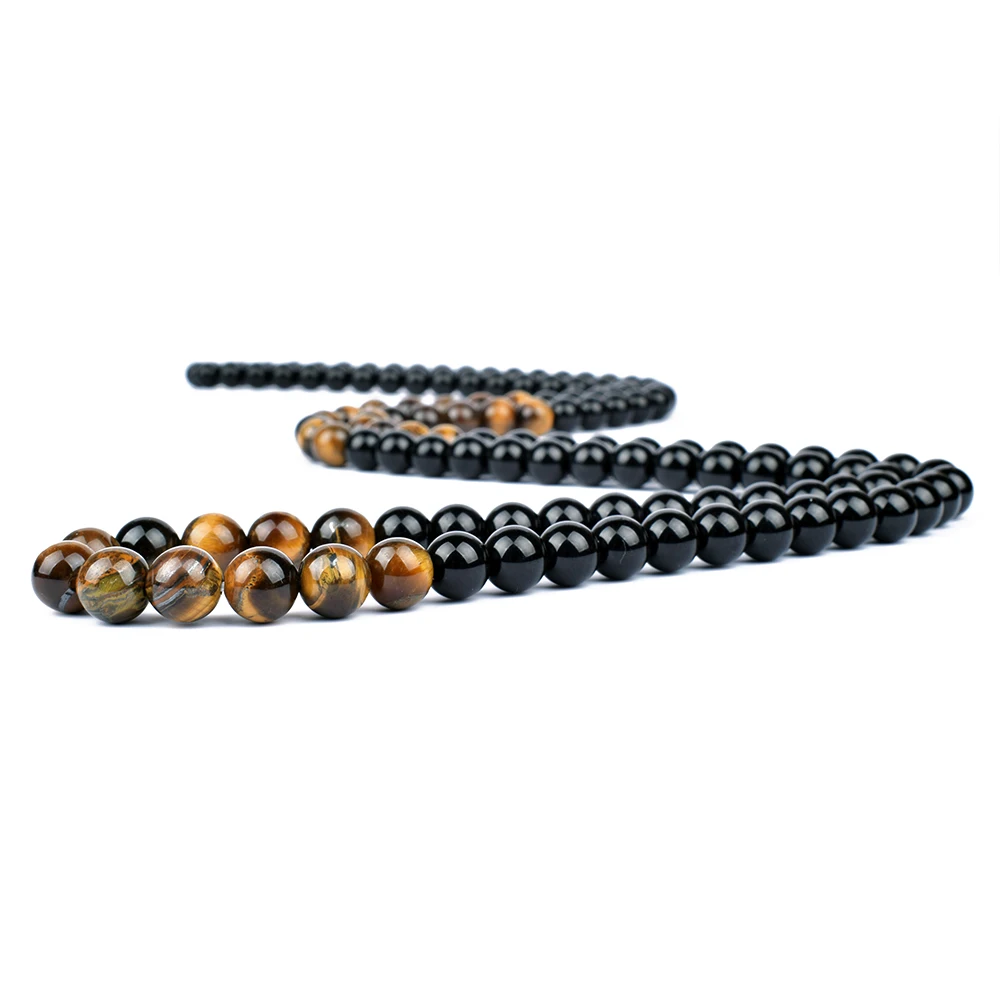 

Black Onyxs Tiger Eye Beaded Necklaces for Women Fashion Natural Stone Obsidian Necklaces Men Yoga Prayer Handmade Jewelry Gift