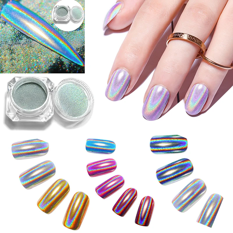 

Holographic Nail Powder Metallic Chrome Nail Powders Mirror Effect Nails Manicure Pigment Glitter Nail Art Powder UV Gel Polish