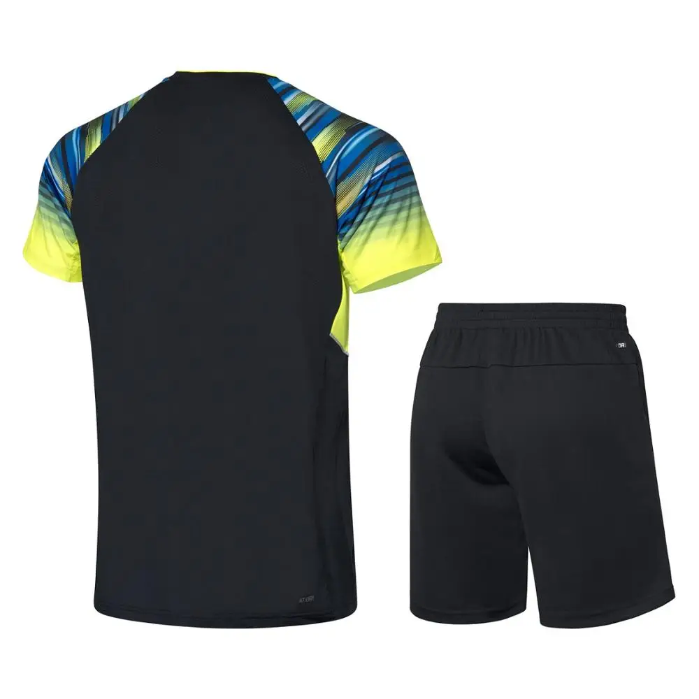 Li-Ning Для мужчин бадминтон костюмы для состязаний в сухом дышащий 89% полиэстер 11% спандекс подкладка Спортивная футболка+ шорты AATP043 COND19