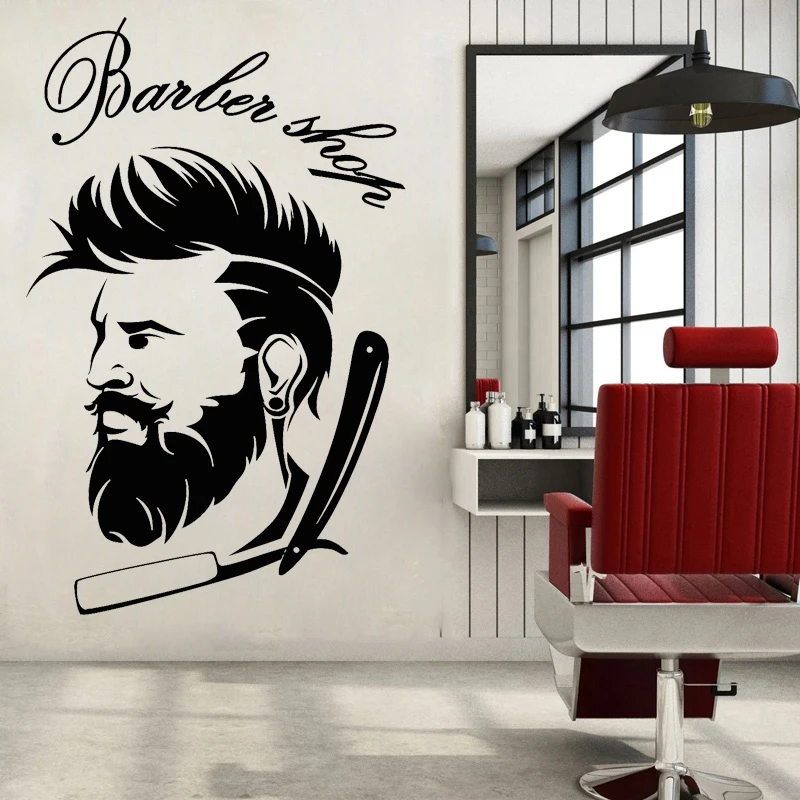 

Barbershop Wall Sticker Barber Icon Vinyl Decal Man's Hair Salon Stickers Shaving Art Mural Haircut Decals Shop Window Decor
